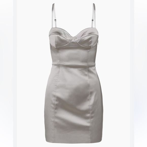 Aritzia Dresses & Skirts - Ten Aritzia Heartbeat Satin bustier mini dress. Elegant Gray Satin Dress. Size 0